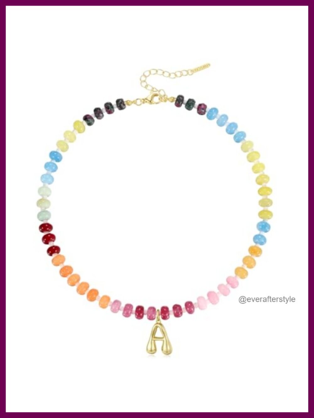 Beaded Gemstone Choker Necklace with Initial Pendant